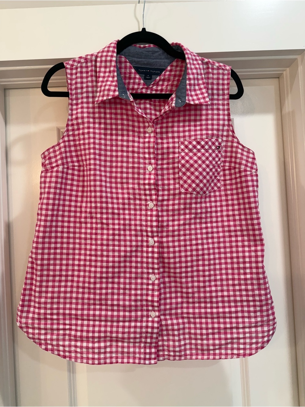Tommy Hilfiger Pink Gingham Sleeveless Button-Up Shirt